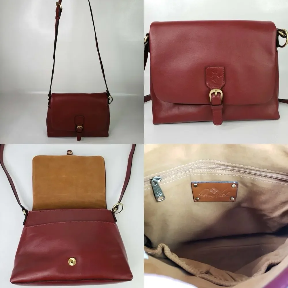 Patricia Nash Mili Purse Bag Leather Medium Flap Crossbody Red Boho Gold